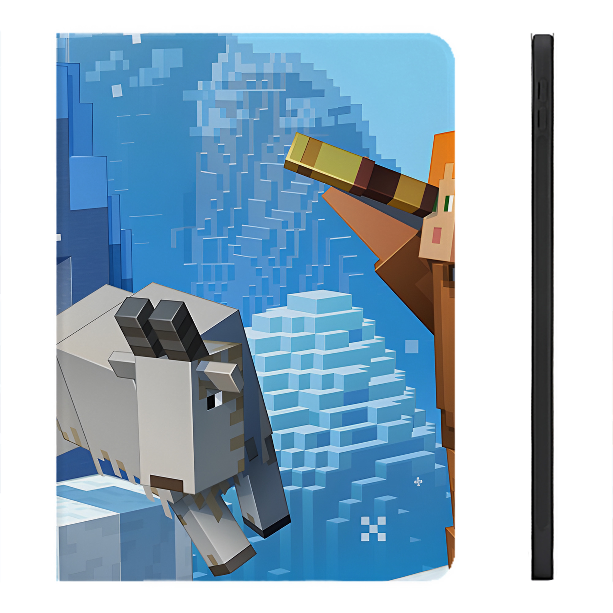 （画像用） マインクラフト ブロックの世界 Minecraft MC Block world IPadケース ペンホルダー付き ブックスタイルデザイン